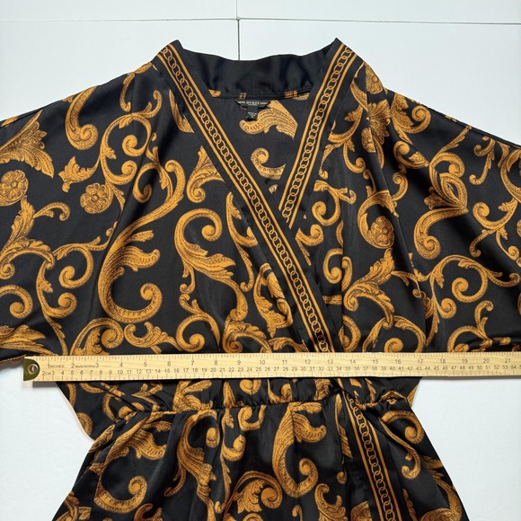 Guess Kimono Blouse Womens Medium Black Gold Baroque Floral Elastic Waist Top - Picture 5 of 5